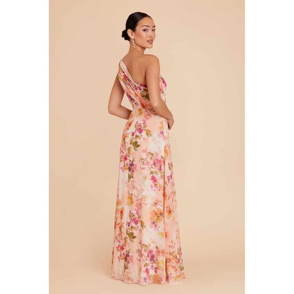 Birdy Grey One Shoulder Floral Chiffon Maxi Dress L Bridesmaid Wedding Guest